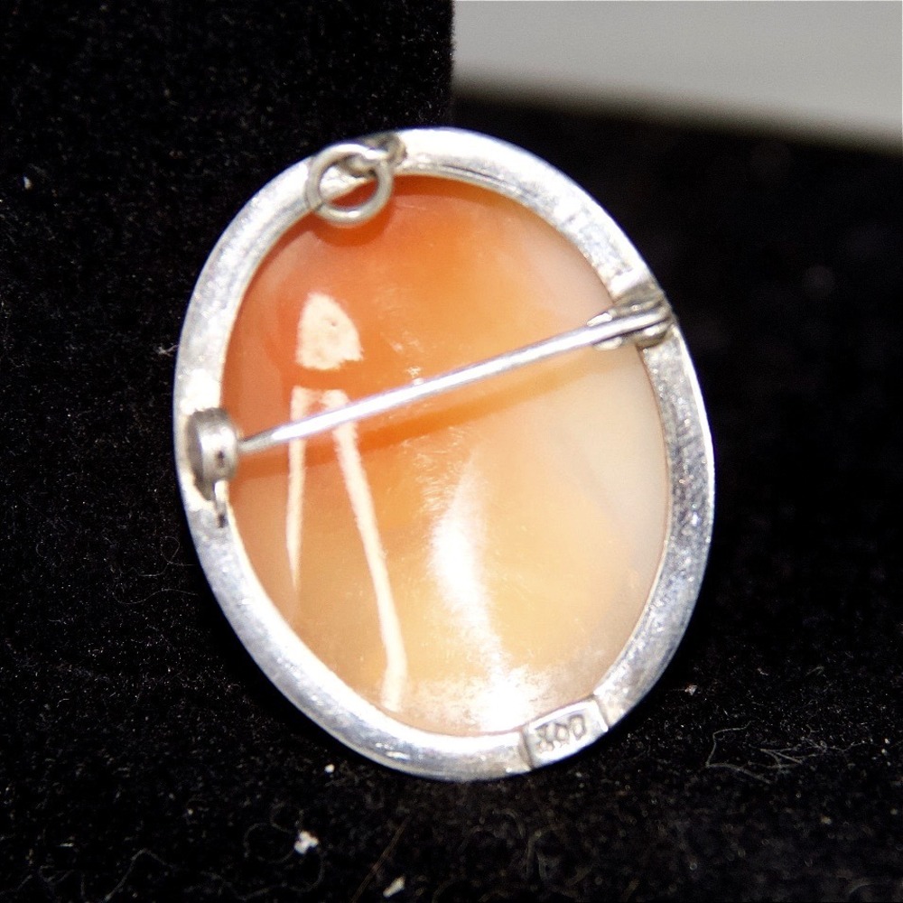 Vintage 800‎ Silver Shell Cameo Brooch Pendant Hand Carved Italian Portrait Pin - Picture 5 of 7